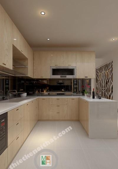  Tủ bếp gỗ công nghiệp dán verneer hiện đại - mẫu 004